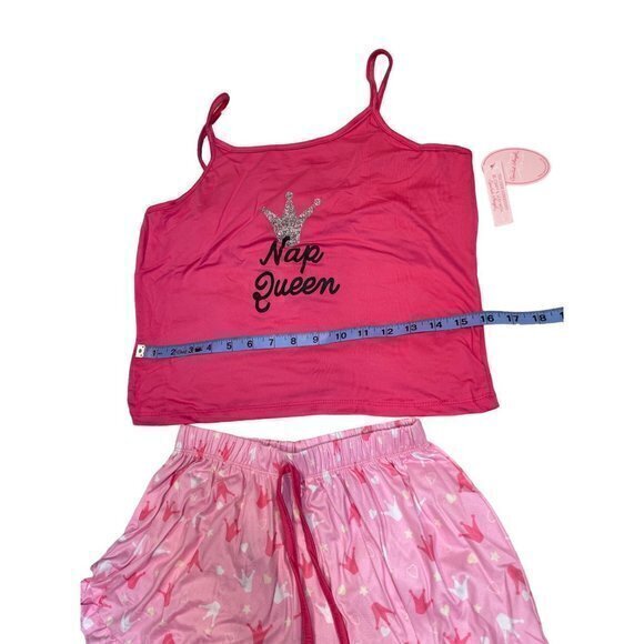 Spoiled Angel Sleepy Nap Queen Cropped Cami Ruffle Trim PJ Short Set Pink Large - Picture 8 of 8